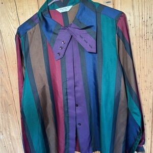 Vintage Cheryl Tiegs Rainbow Stripe Blouse Women’s 16 USA